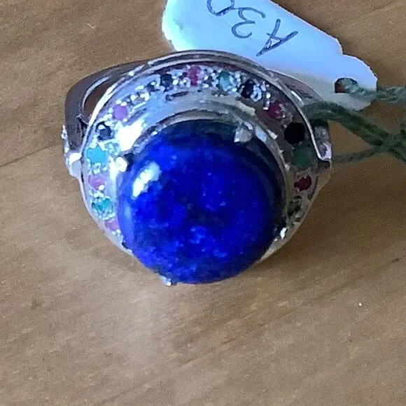 NWOT Sterling SILVER 925 LAPIS SURROUNDED EMERALD RUBY BLUE SAPPHIRE RING SIZ… - Picture 8 of 8